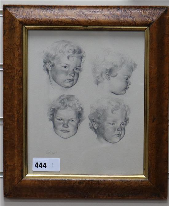 Edwards, pencil drawing, Studies of a childs head, 27 x 22cm